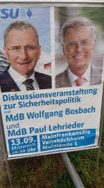&bdquo;Deutschland vor der Wahl &ndash; Sicherheit f&uuml;r unser Land&ldquo; mit MdB Wolfgang Bosbach und MdB Paul Lehrieder am Mittwoch, 13.09.17, 18.30 Uhr in den  Mainfrankens&auml;len