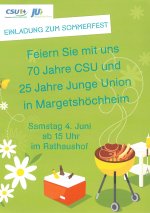 Herzliche Einladung zum Doppeljubil&auml;um: 70 Jahre  CSU und 25 Jahre JU am 4./5. Juni 2016