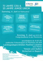 70 Jahre CSU und 25 Jahre JU: Zeit zu feiern &ndash; Zeit zu erinnern &ndash; Herzliche Einladung zu unserem Jubil&auml;um  an diesem Wochenende